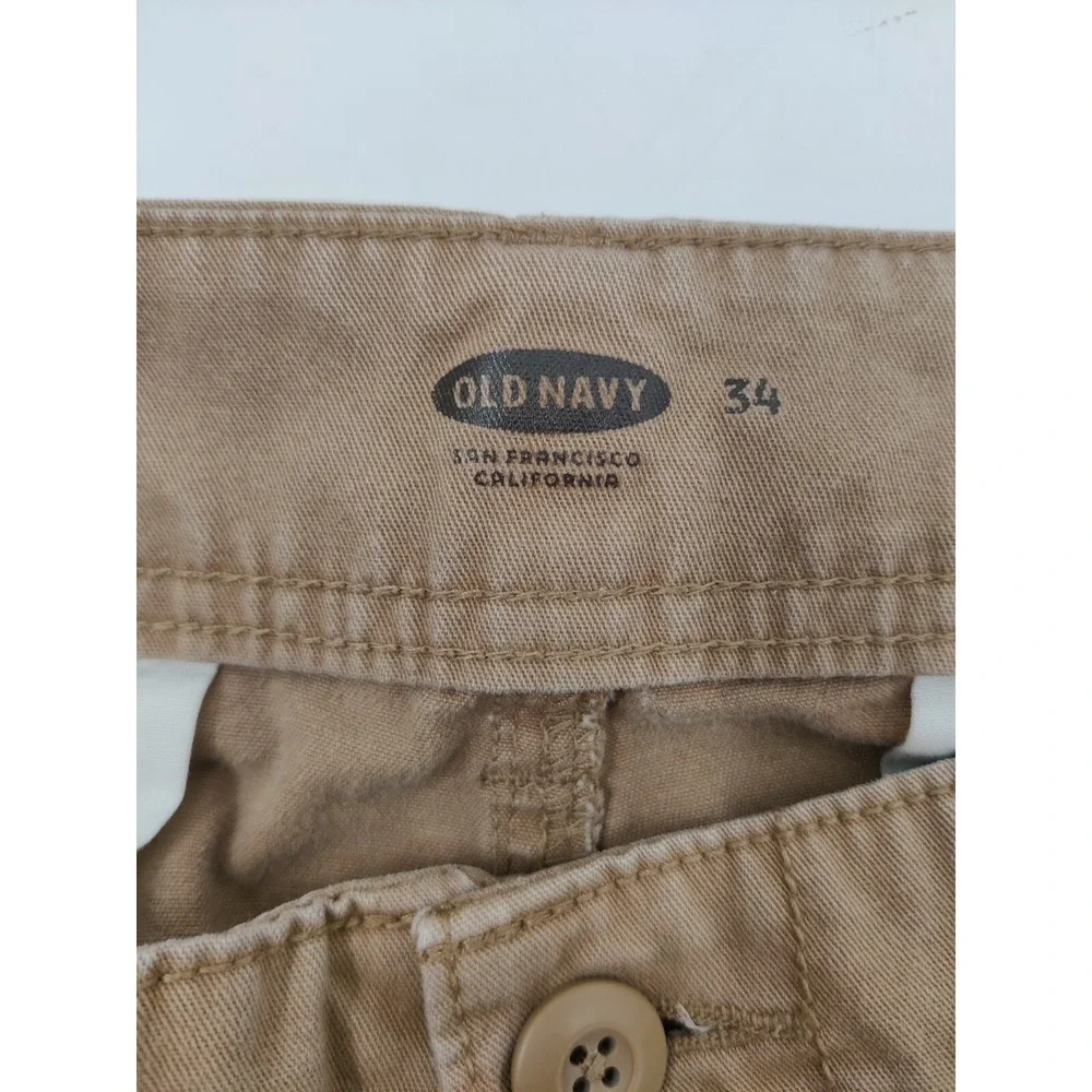 Old Navy Men 34 Cargo Shorts Khaki Tan Cotton Twill Utility Hiking Pockets 35x10